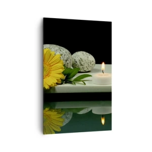 Quadro su tela - Stampe su Tela - Fiore giallo, candele e pietre sullo sfondo dell'acqua - 80x120cm - Il sollievo dei sensi - Decorazione murale moderna per soggiorno e camera da letto ARTTOR