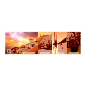 Campione di Fotomurale Adesivo Deluxe Sticker - Sciogliersi nel bianco e nell'oro - Paesaggio, Santorini, Grecia - 100x30 cm