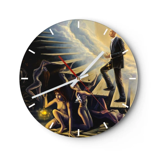 Orologio da parete - Orologio in Vetro - Figure simboliche sulle scale in luce e oscurità - 30x30cm - Viaggio dantesco verso la luce - Decorazione murale moderna per soggiorno, cucina e camera da letto ARTTOR