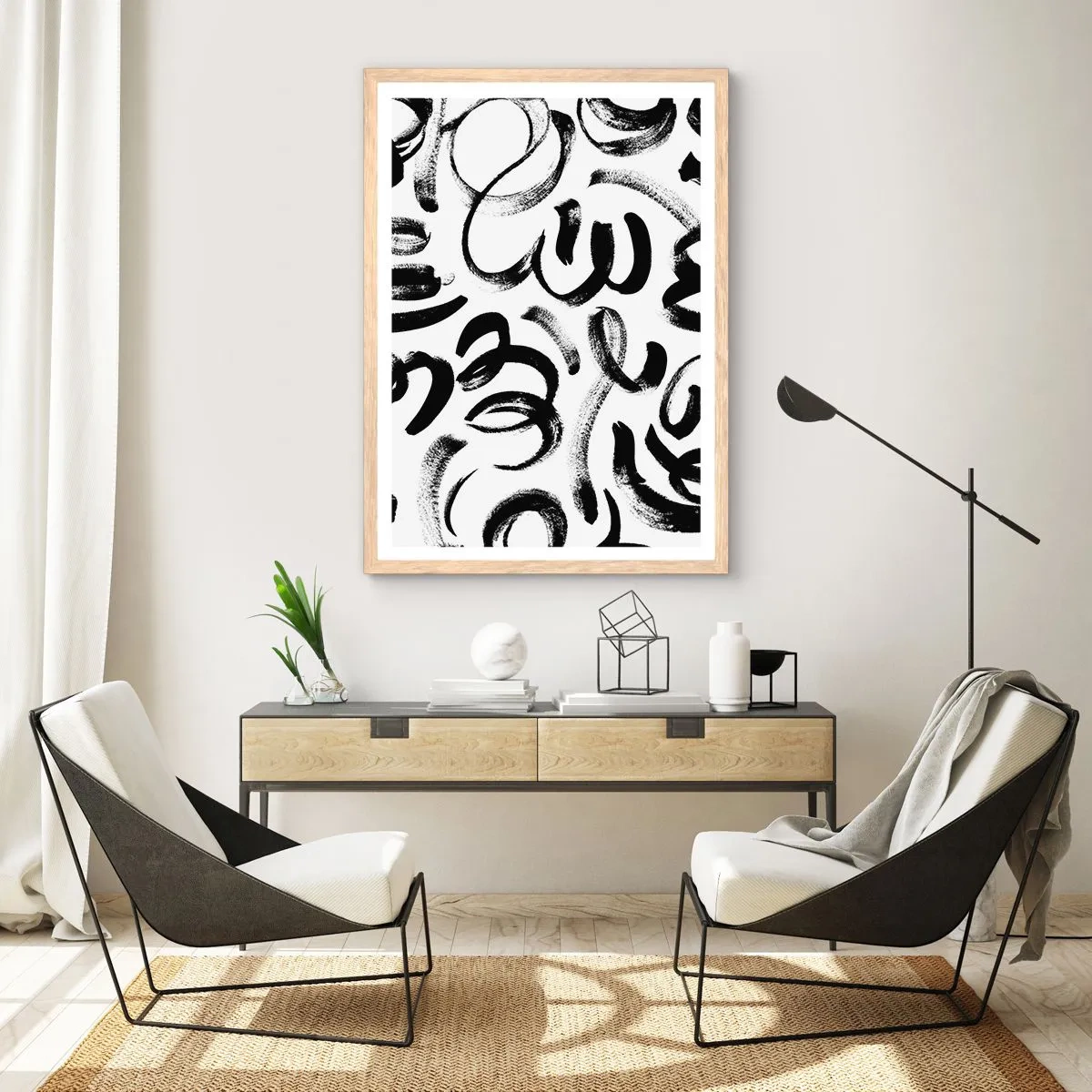 Poster in cornice rovere chiaro - Nero su bianco - 50x70 cm
