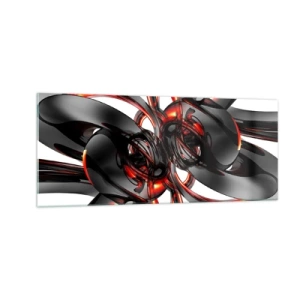 Quadro su vetro - Movimento in grafite e rosso - 100x40 cm