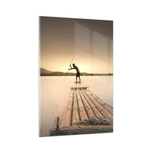 Quadro su vetro - Uomo su una zattera al tramonto - 80x120cm - Prima del riposo - Decorazione murale moderna per soggiorno e camera da letto ARTTOR