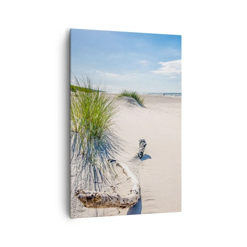 Quadro su tela - Stampe su Tela - Una spiaggia baltica con sabbia, erba e un cielo azzurro calmo - 80x120cm - La più bella? Quella del baltico - Decorazione murale moderna per soggiorno e camera da letto ARTTOR