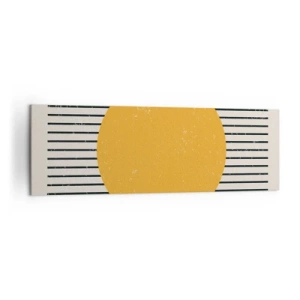 Quadro su tela - Stampe su Tela - Un cerchio giallo su uno sfondo di linee orizzontali bianche e nere - 160x50cm - La forza della semplicità - Decorazione murale moderna per soggiorno e camera da letto ARTTOR