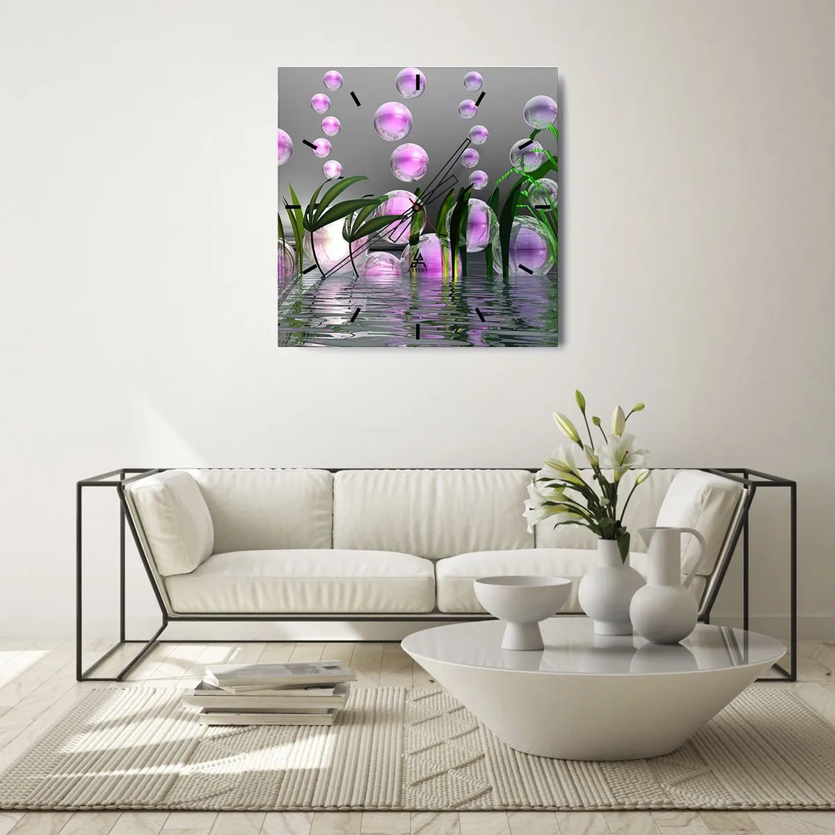 Orologio da parete - Orologio in Vetro - Composizione meditativa su leggerezza e vita - 30x30 cm