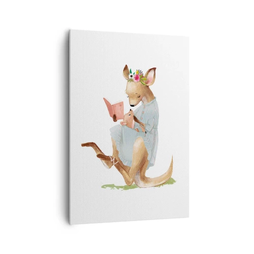 Quadro su tela - Stampe su Tela - Kanga legge un libro con un bambino - 70x100cm - Mamma, leggimi - Decorazione murale moderna per soggiorno e camera da letto ARTTOR