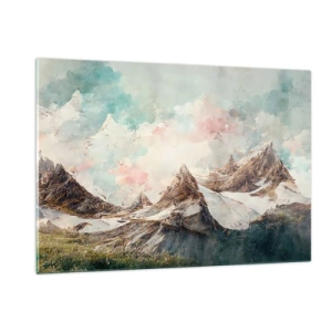Quadro su vetro - Pittoresche cime montuose con cieli pastello - 120x80cm - Lame di roccia - Decorazione murale moderna per soggiorno e camera da letto ARTTOR