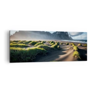 Quadro su tela - Stampe su Tela - Dune verdi con montagne sullo sfondo sotto un cielo azzurro - 140x50cm - Armonia degli elementi - Decorazione murale moderna per soggiorno e camera da letto ARTTOR