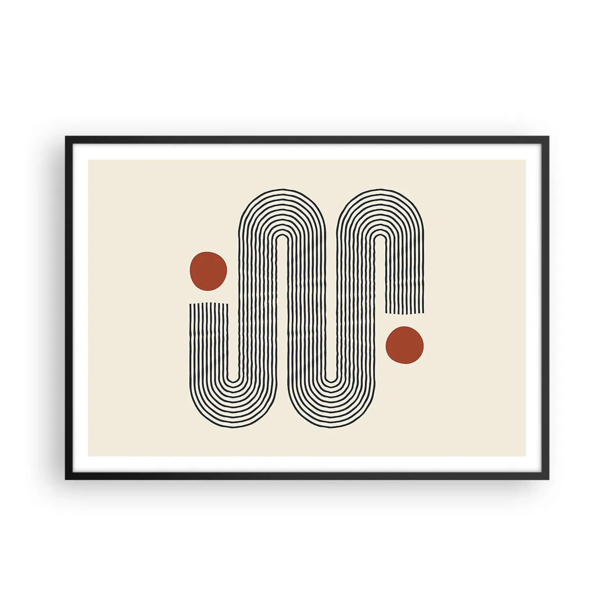 Poster in cornice nera - Motivo geometrico con linee e cerchi arancioni - 100x70cm - Dall'inizio alla fine - Decorazione murale moderna per soggiorno e camera da letto ARTTOR
