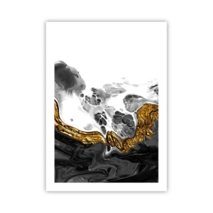 Poster - Composizione astratta di nero, bianco e oro - 50x70cm - Composizione organica - Decorazione murale moderna per soggiorno e camera da letto ARTTOR
