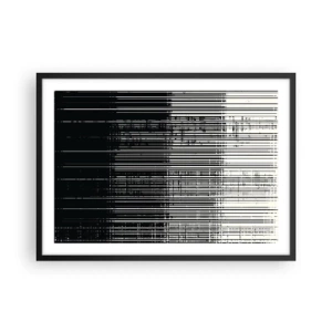 Poster in cornice nera - Composizione astratta di linee in bianco e nero contrastanti - 70x50cm - Onde e vibrazioni - Decorazione murale moderna per soggiorno e camera da letto ARTTOR