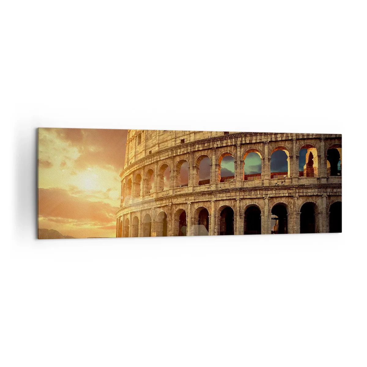 Quadro su tela - Stampe su Tela - Il Colosseo a Roma al tramonto - 160x50cm - Impressione colossale - Decorazione murale moderna per soggiorno e camera da letto ARTTOR