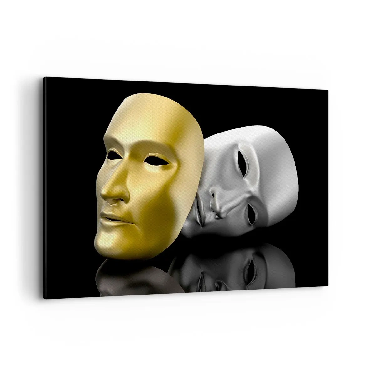 Quadro su tela - Stampe su Tela - Maschera in oro e argento su sfondo nero - 120x80cm - La vita è teatro - Decorazione murale moderna per soggiorno e camera da letto ARTTOR