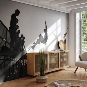 Fotomurali Standard Eco - Scena di skateboard in bianco e nero su una rampa - 100x70cm - Protagonisti e spettatori - Decorazione murale moderna per soggiorno e camera da letto ARTTOR