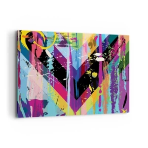 Quadro su tela - Stampe su Tela - Motivo astratto con forme geometriche colorate - 120x80cm - Dall'alto in basso - Decorazione murale moderna per soggiorno e camera da letto ARTTOR