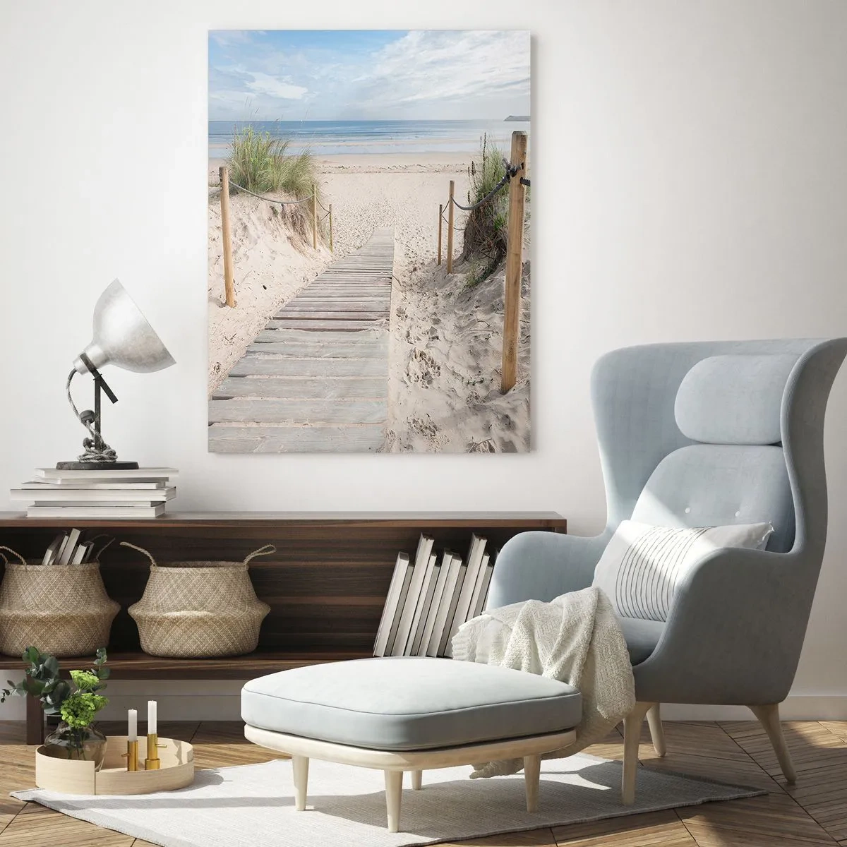 Quadro su vetro - Sentiero per la spiaggia con vista mare - 50x70cm - Fino all'orizzonte - Decorazione murale moderna per soggiorno e camera da letto ARTTOR