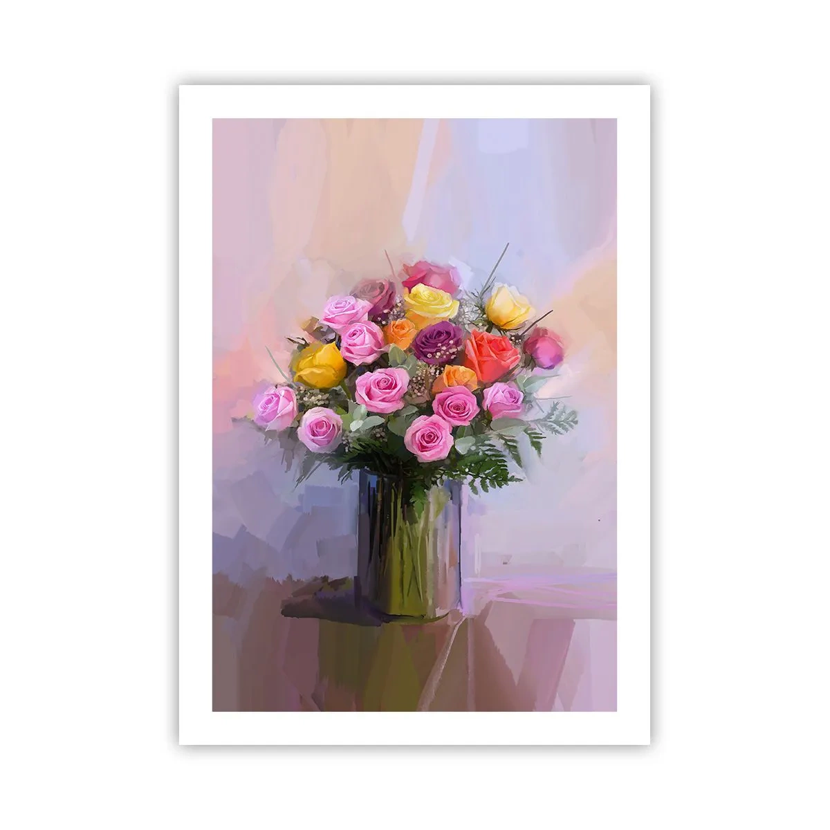 Poster - Un mazzo di rose e fiori in un vaso di vetro - 50x70cm - Bellezza immobile - Decorazione murale moderna per soggiorno e camera da letto ARTTOR