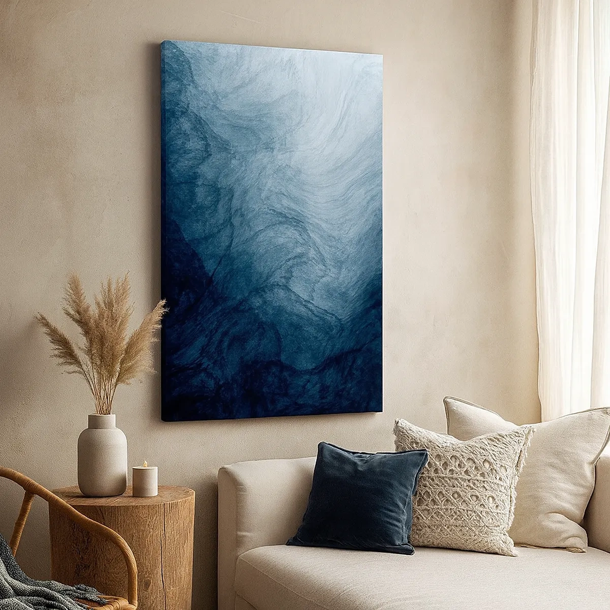 Quadro su tela - Stampe su Tela - Una composizione astratta nei toni del blu e del blu navy. - 50x70cm - Arrivando in profondità - Decorazione murale moderna per soggiorno e camera da letto ARTTOR
