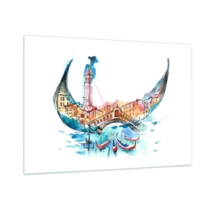 Quadro su vetro - Panorama acquerello di Venezia a forma di maschera - 100x70cm - Navighiamo dentro la città - Decorazione murale moderna per soggiorno e camera da letto ARTTOR