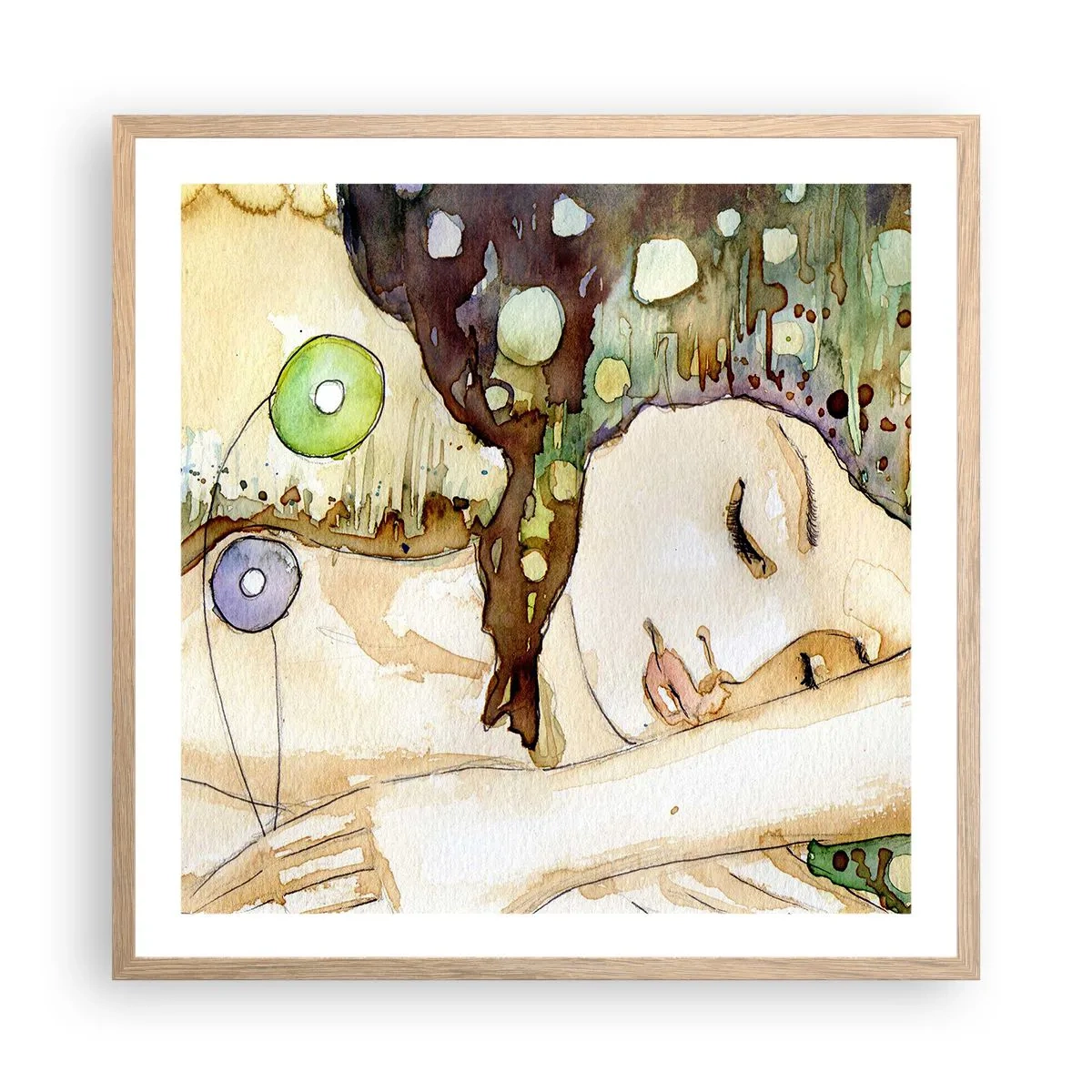 Poster in cornice rovere chiaro - Sogno smeraldo e viola - 60x60 cm
