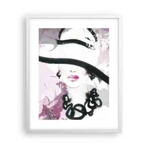 Poster in cornice bianca - Ritratto di donna in nero e rosa - 40x50 cm
