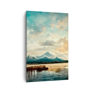 Quadro su tela - Stampe su Tela - Un paesaggio pittoresco con una montagna e un lago calmo - 80x120cm - Sotto la protezione del cielo - Decorazione murale moderna per soggiorno e camera da letto ARTTOR