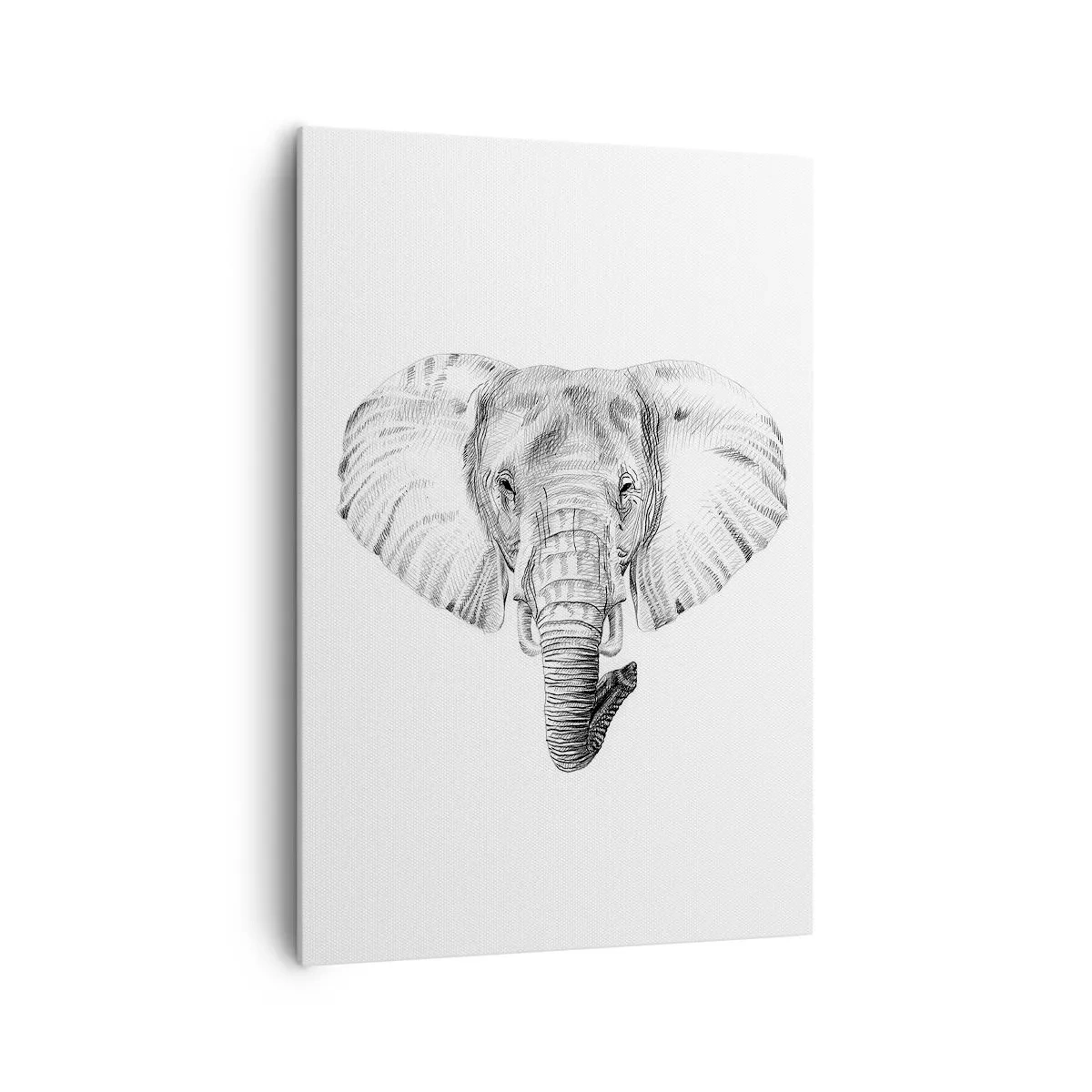 Quadro su tela - Stampe su Tela - Disegno in bianco e nero della testa di un elefante su sfondo bianco - 70x100cm - C'era un volta un elefante - Decorazione murale moderna per soggiorno e camera da letto ARTTOR