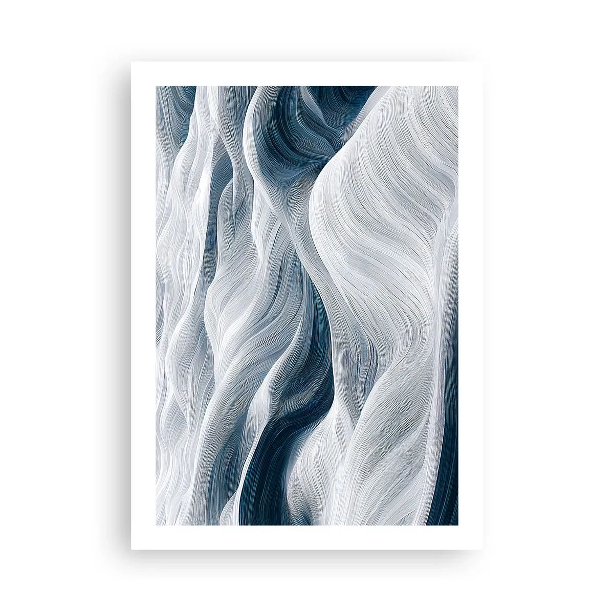 Poster - Onde astratte nei toni del bianco e del blu navy - 50x70cm - Onde bianche e blu - Decorazione murale moderna per soggiorno e camera da letto ARTTOR