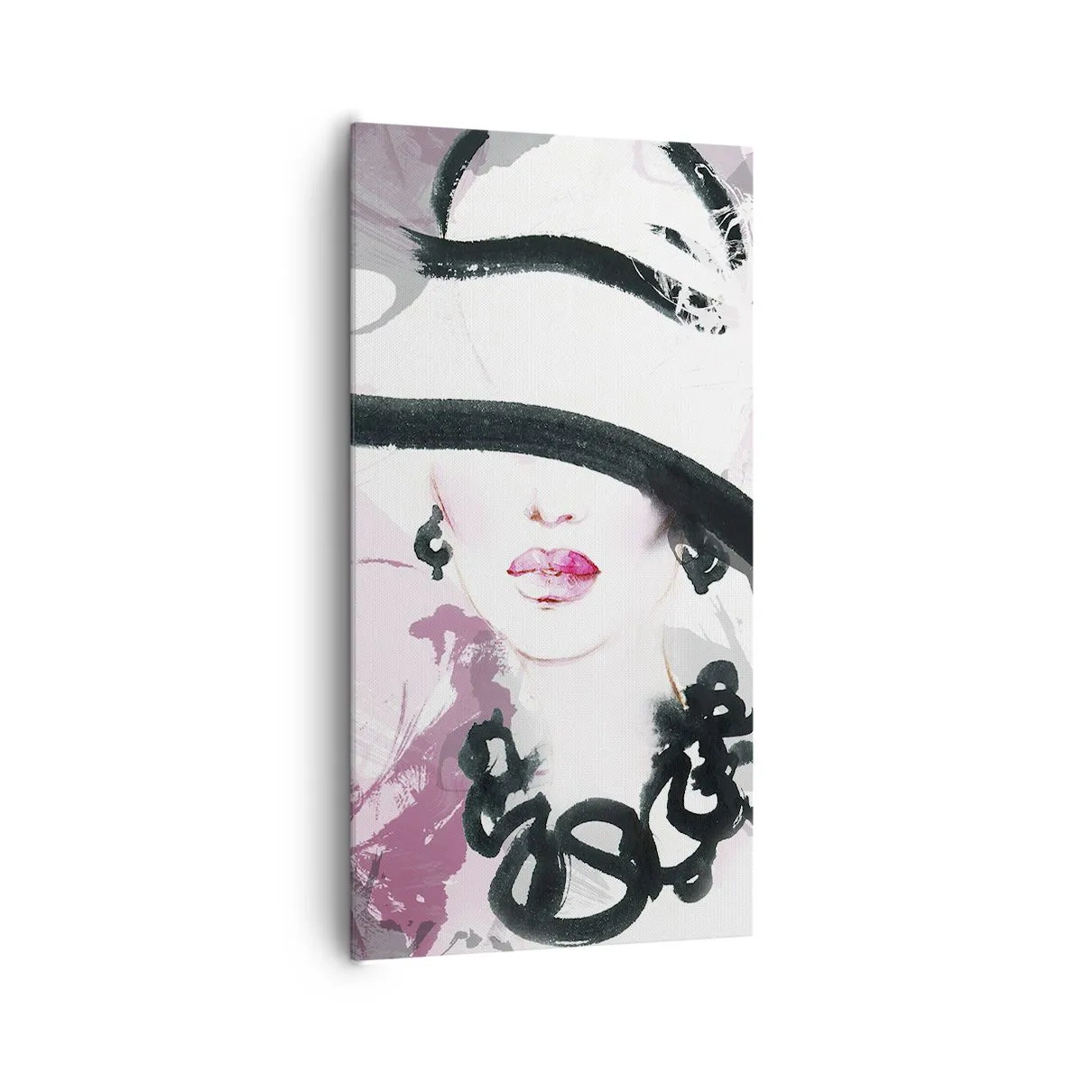 Quadro su tela - Stampe su Tela - Ritratto di donna in nero e rosa - 65x120 cm