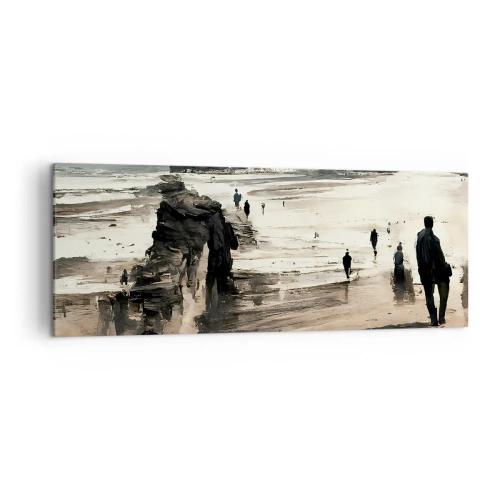 Quadro su tela - Stampe su Tela - Passeggiatori sulla spiaggia in un paesaggio tranquillo - 140x50cm - Convocati - Decorazione murale moderna per soggiorno e camera da letto ARTTOR