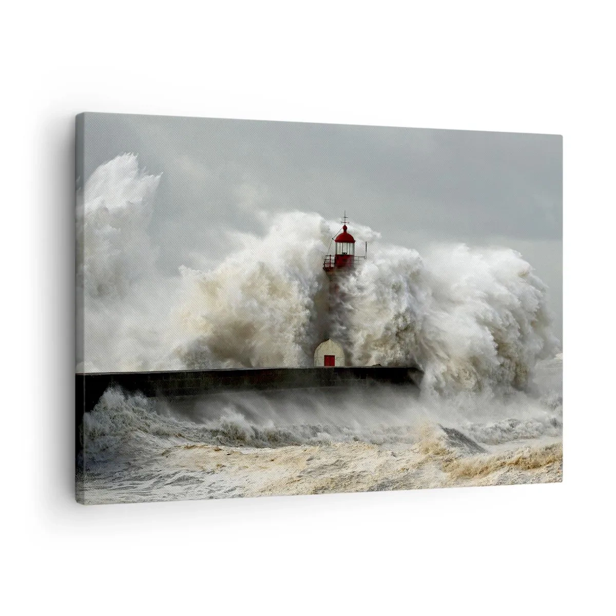 Quadro su tela - Stampe su Tela - Un faro circondato da onde agitate durante una tempesta - 70x50cm - L'ira dell'oceano - Decorazione murale moderna per soggiorno e camera da letto ARTTOR