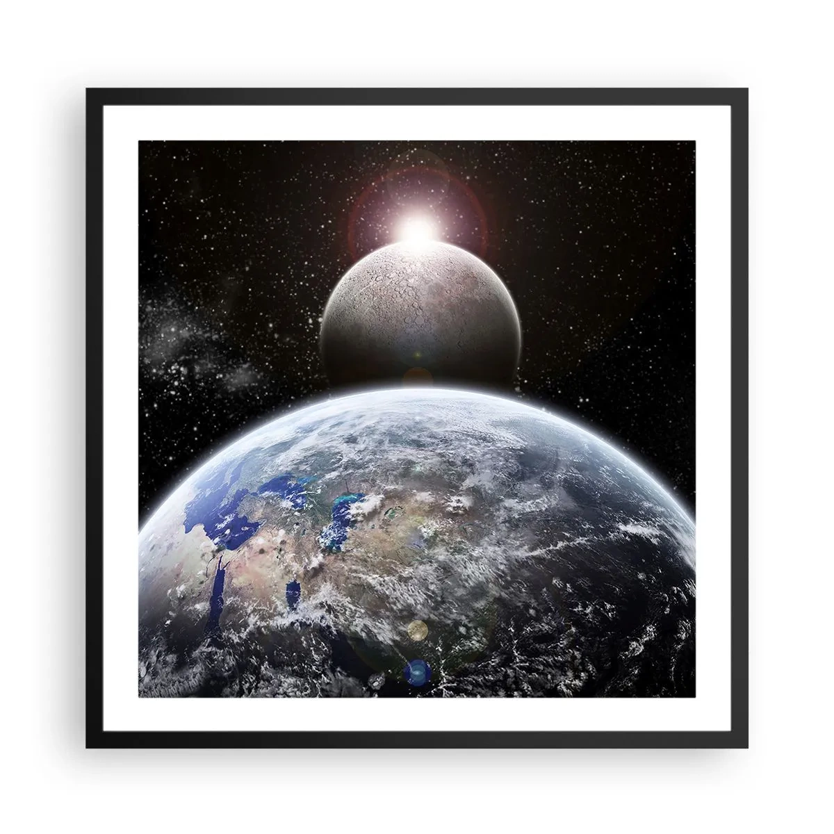 Poster in cornice nera - Paesaggio cosmico: sorgere del sole - 60x60 cm