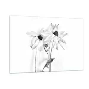 Quadro su vetro - Fiori bianchi e neri in stile minimalista - 120x80cm - Nessuno vuole essere solo - Decorazione murale moderna per soggiorno e camera da letto ARTTOR