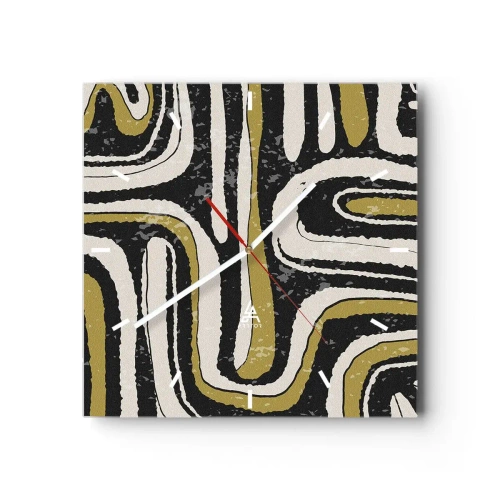 Orologio da parete - Orologio in Vetro - Motivo astratto in nero, bianco e oro - 30x30cm - Composizione: strade e vicoli - Decorazione murale moderna per soggiorno e camera da letto ARTTOR
