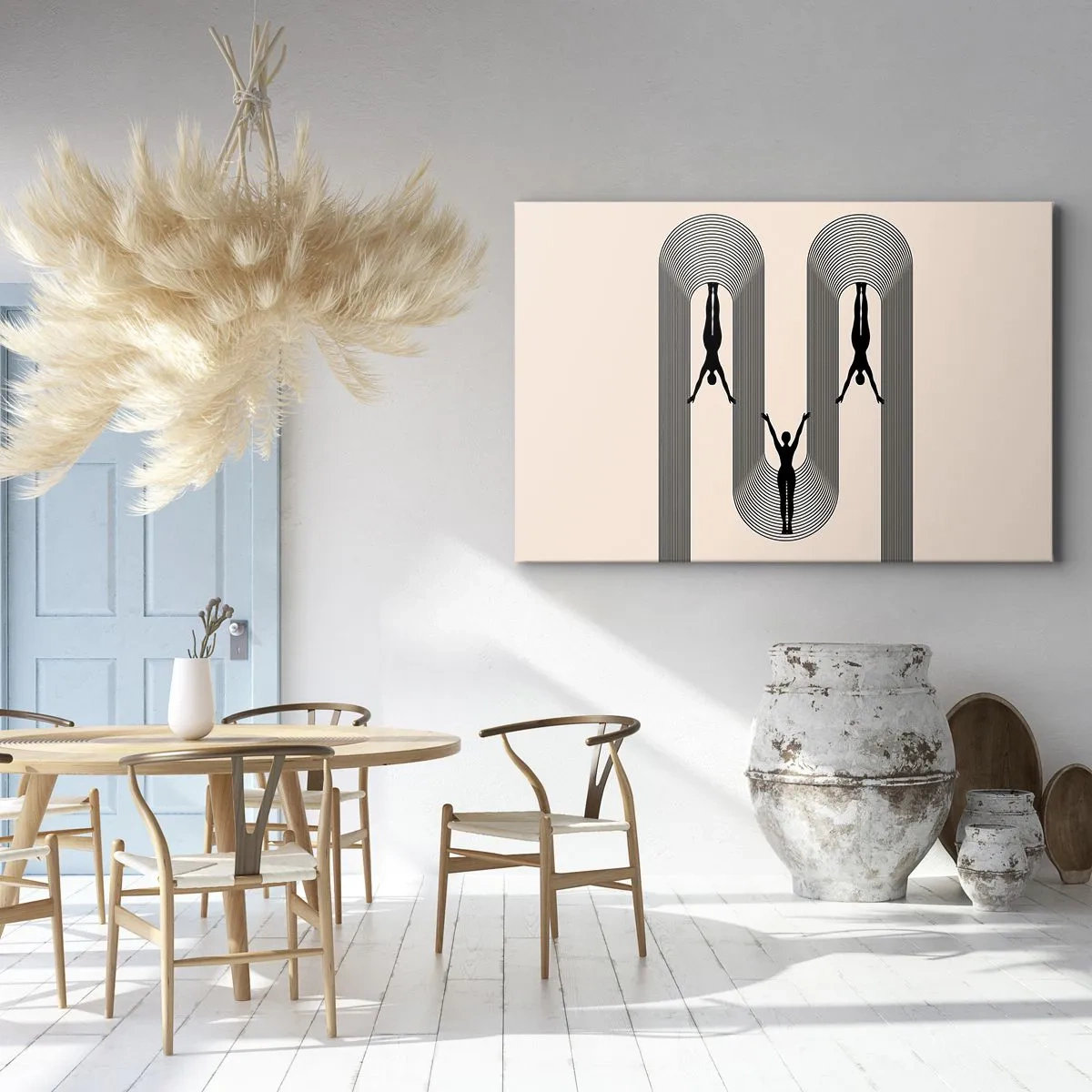 Quadro su tela - Stampe su Tela - Silhouette geometriche su sfondo beige - 120x80cm - Sottosopra - Decorazione murale moderna per soggiorno e camera da letto ARTTOR