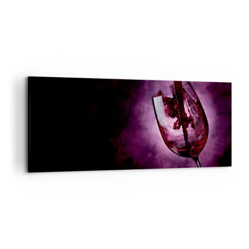 Quadro su tela - Stampe su Tela - Vino rosso versato in un bicchiere su uno sfondo di fumo viola - 120x50cm - Scarlatto? Carminio? No, rubino - Decorazione murale moderna per soggiorno e camera da letto ARTTOR