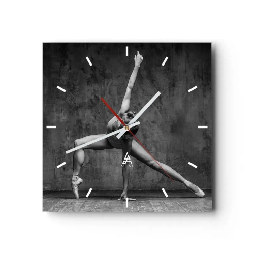 Orologio da parete - Orologio in Vetro - Una ballerina in posa artistica contro un muro grezzo - 30x30cm - Ideale di equilibrio - Decorazione murale moderna per soggiorno e camera da letto ARTTOR