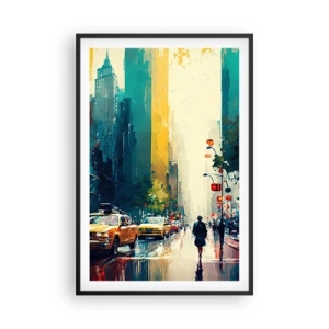Poster in cornice nera - New York: qui anche la pioggia è colorata - 61x91 cm