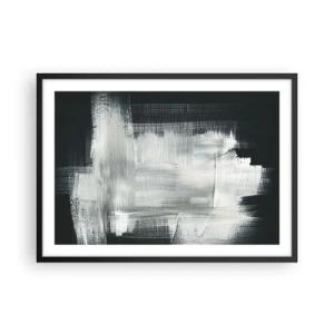 Poster in cornice nera - Tratti astratti bianchi su sfondo scuro - 70x50cm - Tessuto in verticale e in orizzontale - Decorazione murale moderna per soggiorno e camera da letto ARTTOR