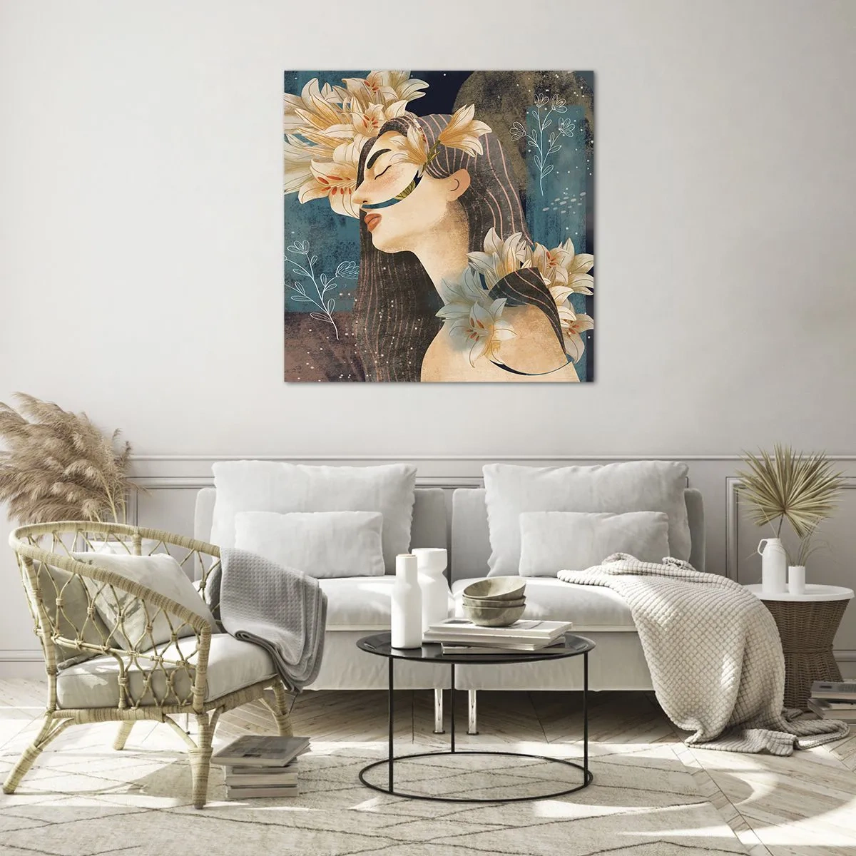 Quadro su vetro - La favola della principessa con i gigli - 50x50 cm