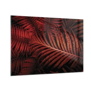 Quadro su vetro - Foglie rosse di una pianta tropicale su uno sfondo scuro - 100x70cm - Il calore della vita - Decorazione murale moderna per soggiorno e camera da letto ARTTOR