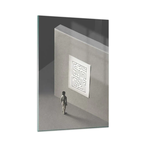 Quadro su vetro - Una figura in un labirinto che guarda una mappa appesa - 80x120cm - Ma dove mi trovo? - Decorazione murale moderna per soggiorno e camera da letto ARTTOR