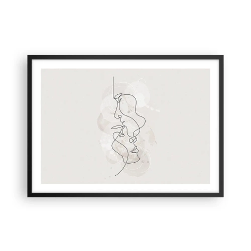 Poster in cornice nera - Contorno astratto di due volti su uno sfondo chiaro - 70x50cm - Intrecciati in un abbraccio - Decorazione murale moderna per soggiorno e camera da letto ARTTOR
