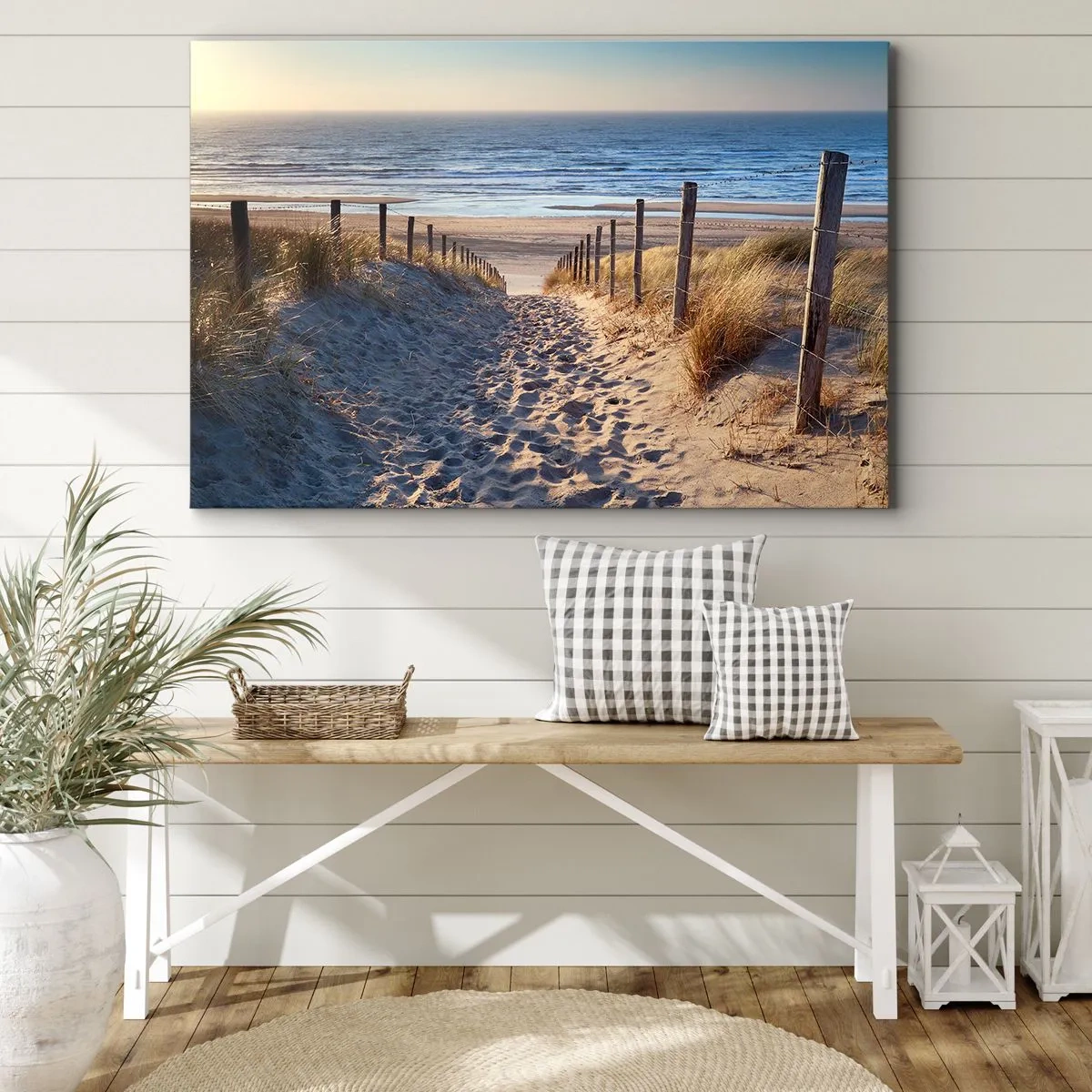Quadro su tela - Stampe su Tela - Sentiero tra le dune che conduce alla spiaggia - 100x70cm - Rumore del mare, uccelli che cantano, spiaggia selvatica tra i cespugli... - Decorazione murale moderna per soggiorno e camera da letto ARTTOR