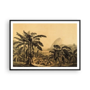 Poster in cornice nera - Disegno di alberi di banana su uno sfondo di paesaggio tropicale - 100x70cm - Nel clima coloniale - Decorazione murale moderna per soggiorno e camera da letto ARTTOR