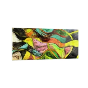 Quadro su vetro - Una composizione astratta con macchie colorate e linee dinamiche. - 120x50cm - Il movimento è vita - Decorazione murale moderna per soggiorno e camera da letto ARTTOR