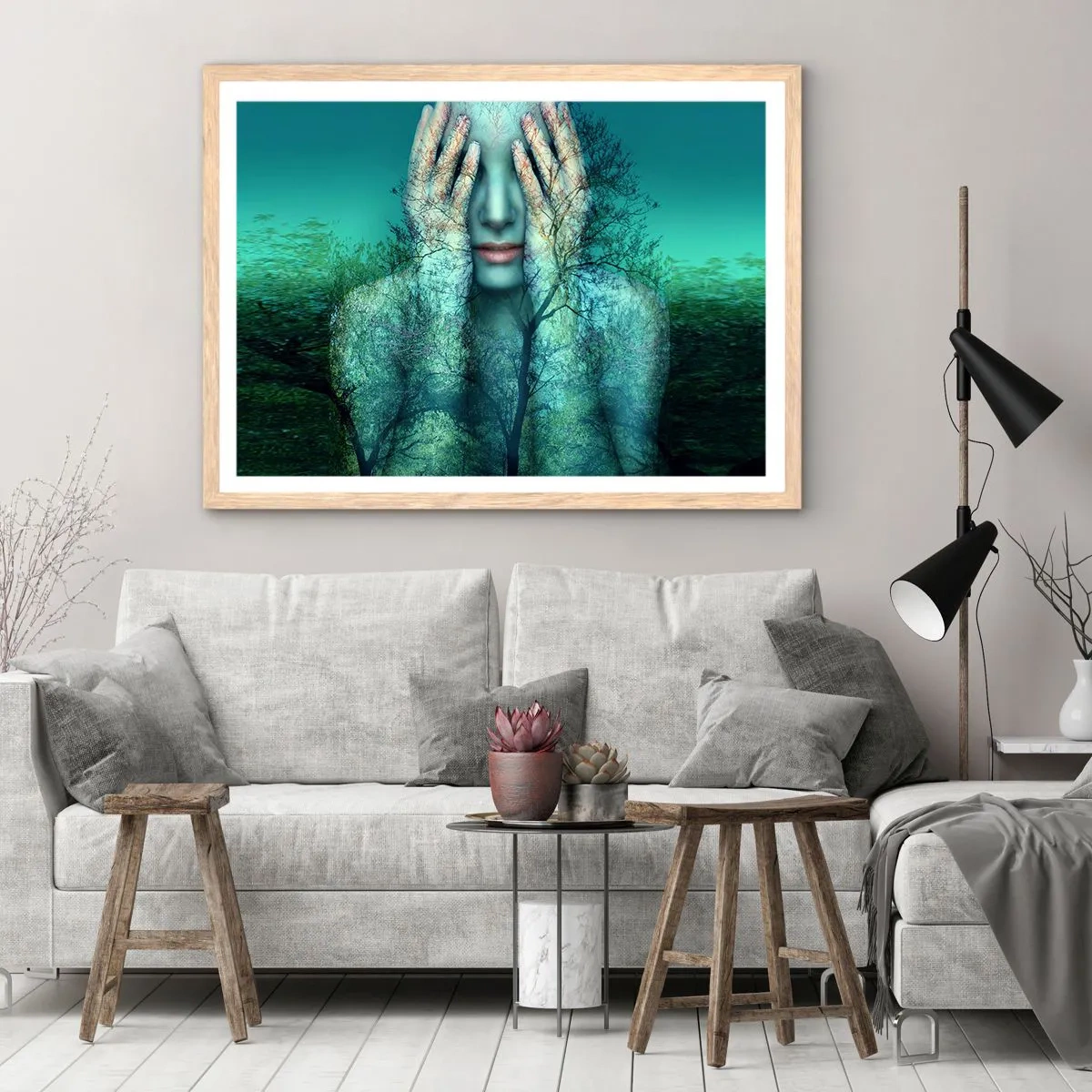 Poster in cornice rovere chiaro - Immersa nel blu - 50x40 cm
