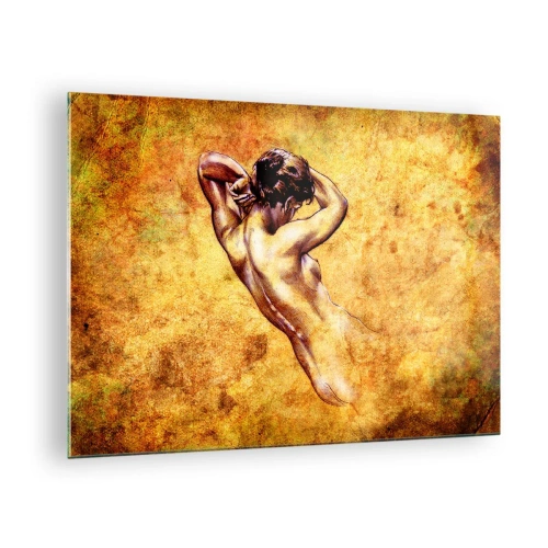 Quadro su vetro - Figura artistica di un uomo su uno sfondo d'epoca - 70x50cm - Nuda, ma sempre misteriosa - Decorazione murale moderna per soggiorno e camera da letto ARTTOR