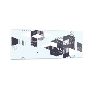 Quadro su vetro - Grafica geometrica moderna nei toni del bianco e del blu navy - 140x50cm - La matematica nell'anima - Decorazione murale moderna per soggiorno e camera da letto ARTTOR