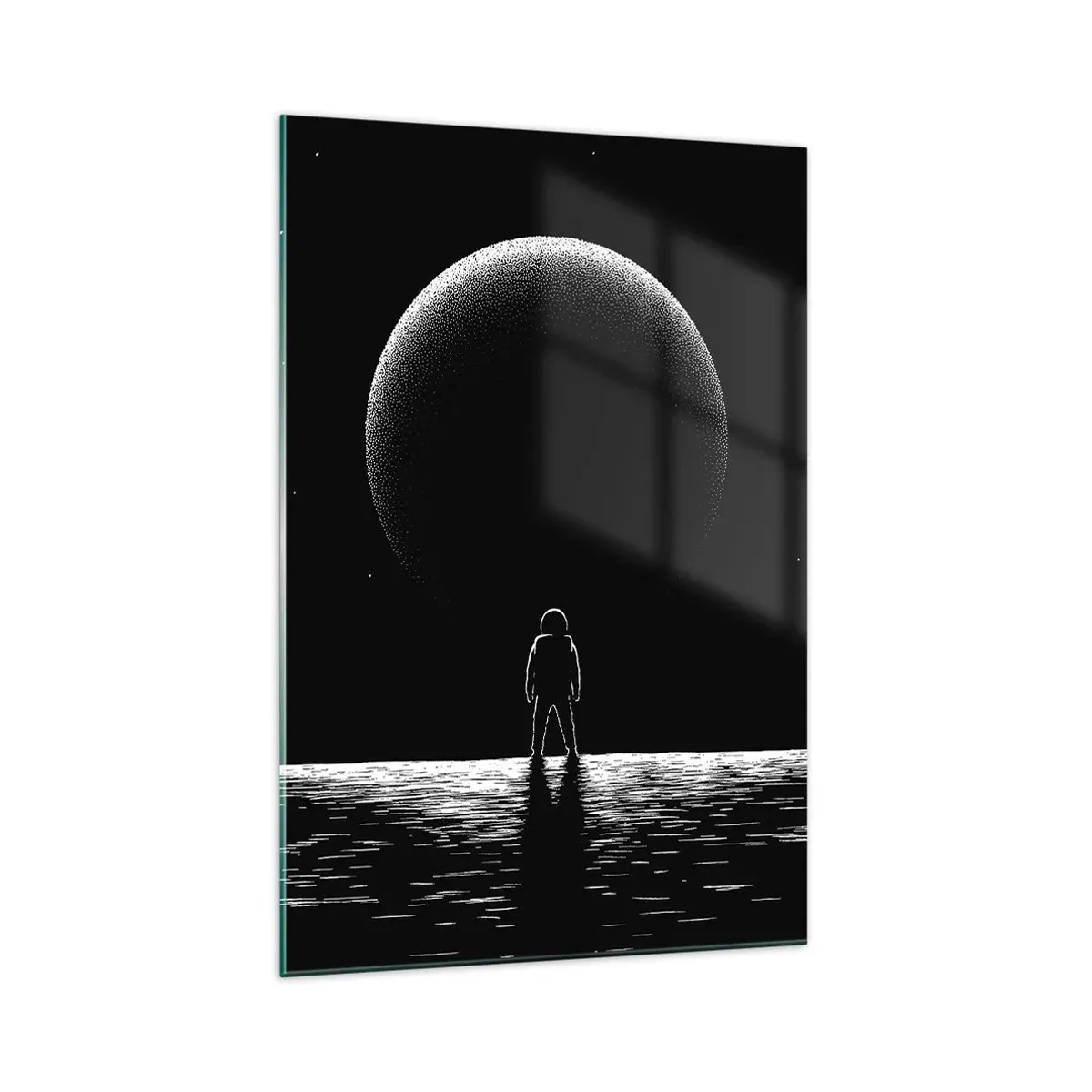 Quadro su vetro - Un astronauta sullo sfondo di un grande pianeta nello spazio - 70x100cm - Faccia a faccia - Decorazione murale moderna per soggiorno e camera da letto ARTTOR